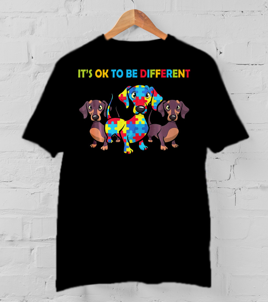 It's OK To Be Different Dachshund Puzzle Autism T-Shirt