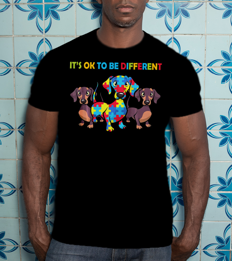 It's OK To Be Different Dachshund Puzzle Autism T-Shirt