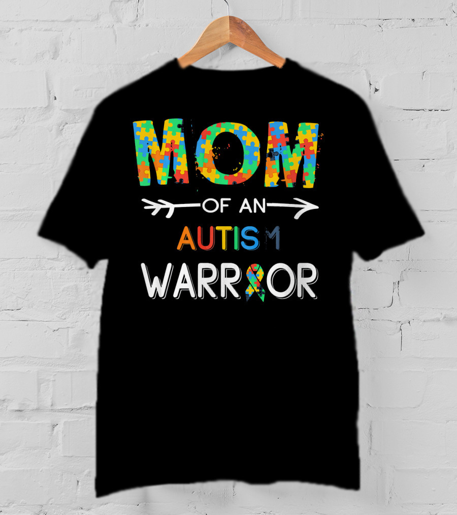 Mom Of An Autism Warrior Autism Awareness Puzzle T-Shirt