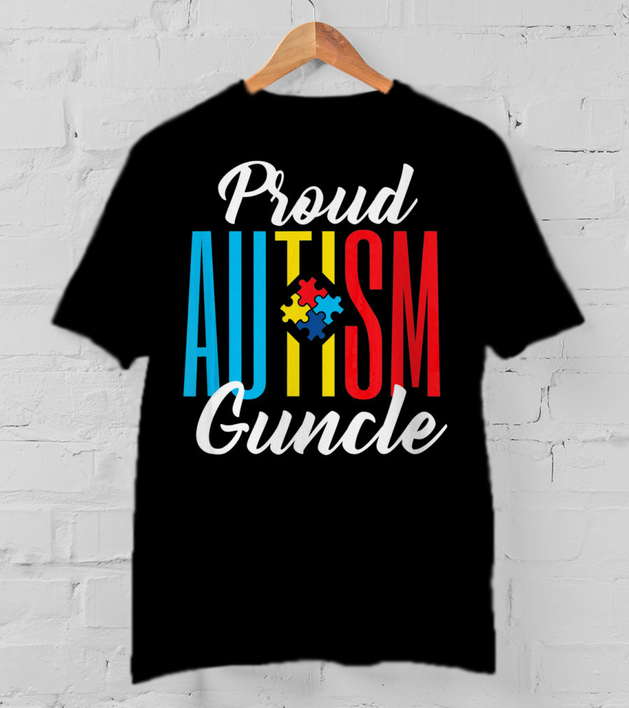 Proud Autism Guncle Puzzle Piece Awareness Support T-Shirt