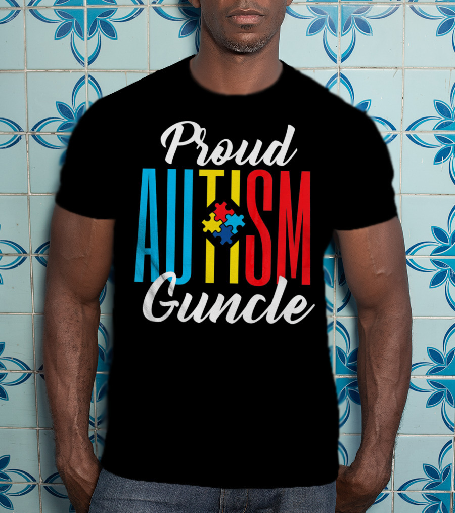 Proud Autism Guncle Puzzle Piece Awareness Support T-Shirt