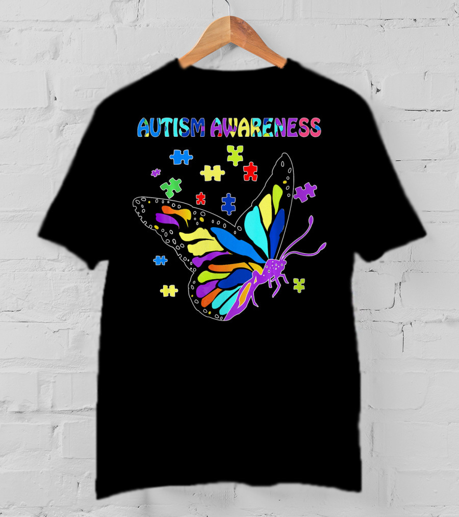 Autism Awareness Colorful Butterfly Puzzle Pieces T-Shirt