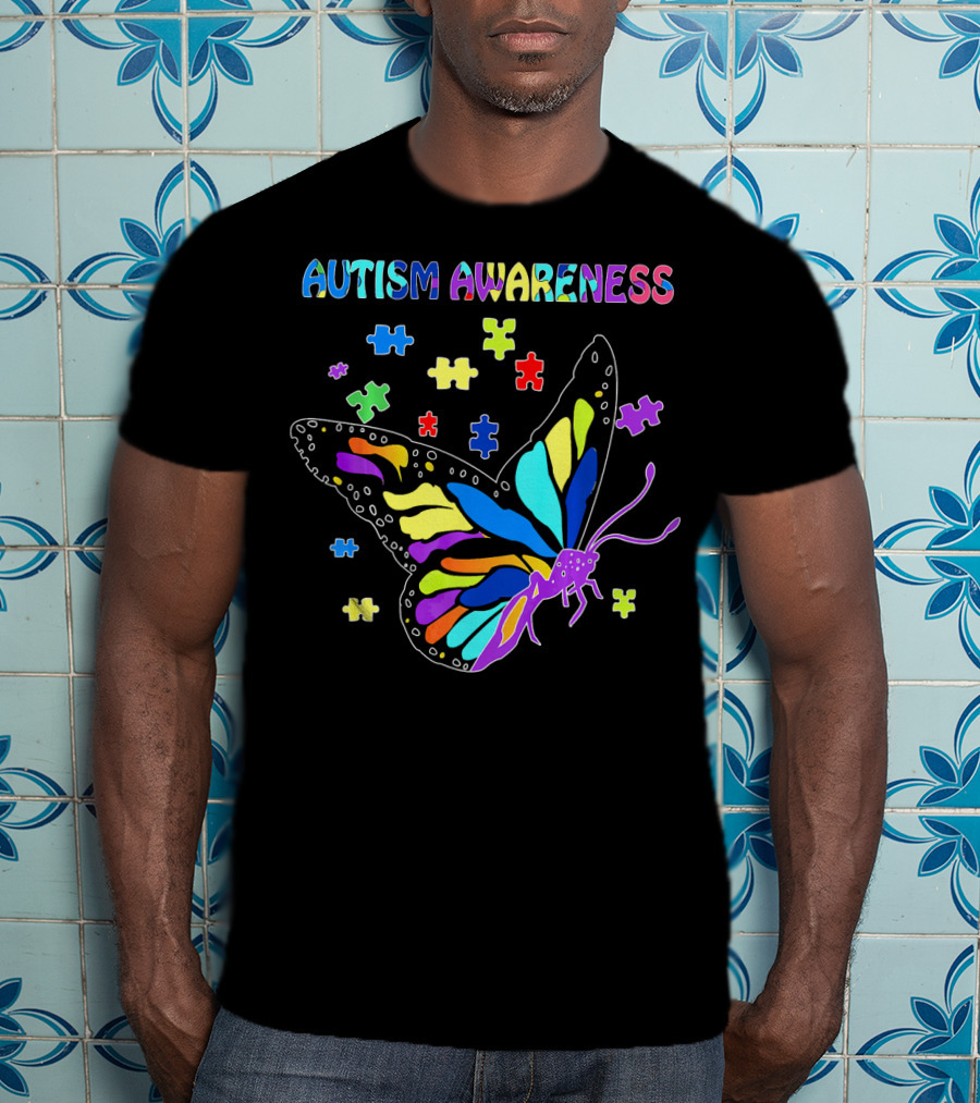 Autism Awareness Colorful Butterfly Puzzle Pieces T-Shirt