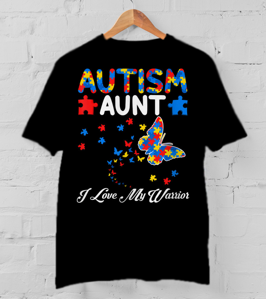 Autism Aunt I Love My Warrior Butterfly Puzzle T-Shirt