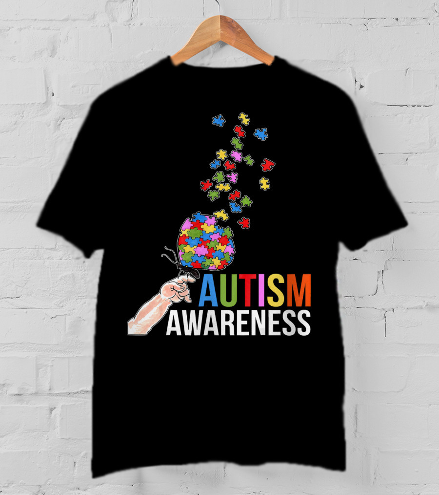 Autism Awareness Butterfly Puzzle Pieces Balloon T-Shirt