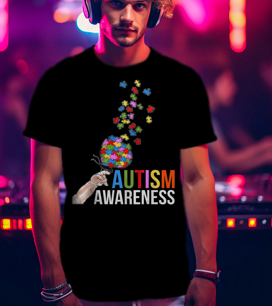 Autism Awareness Butterfly Puzzle Pieces Balloon T-Shirt