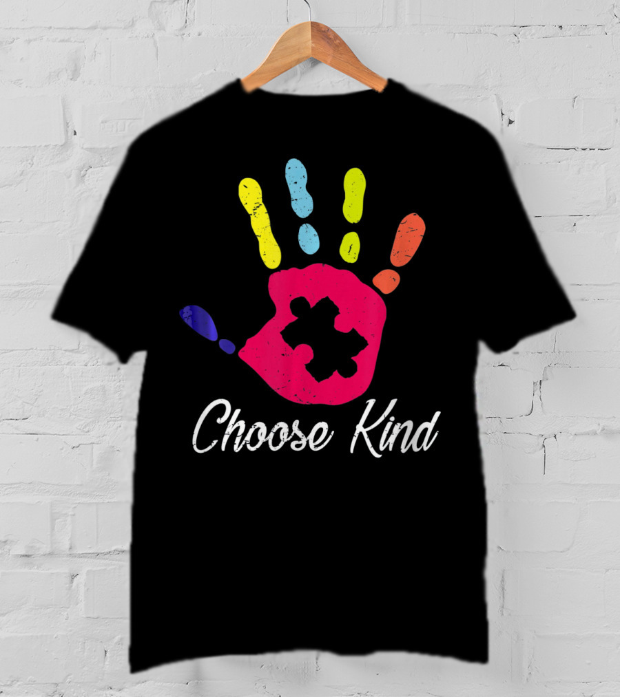 Choose Kind Colorful Hand Autism Puzzle Piece T-Shirt