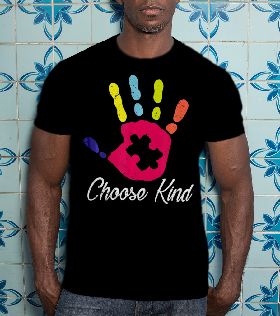 Choose Kind Colorful Hand Autism Puzzle Piece T-Shirt