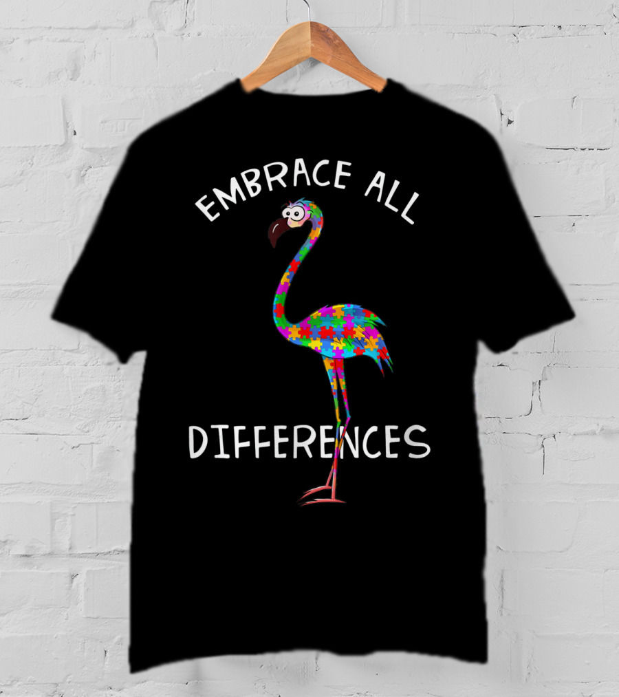 Embrace All Differences Puzzle Flamingo T-Shirt