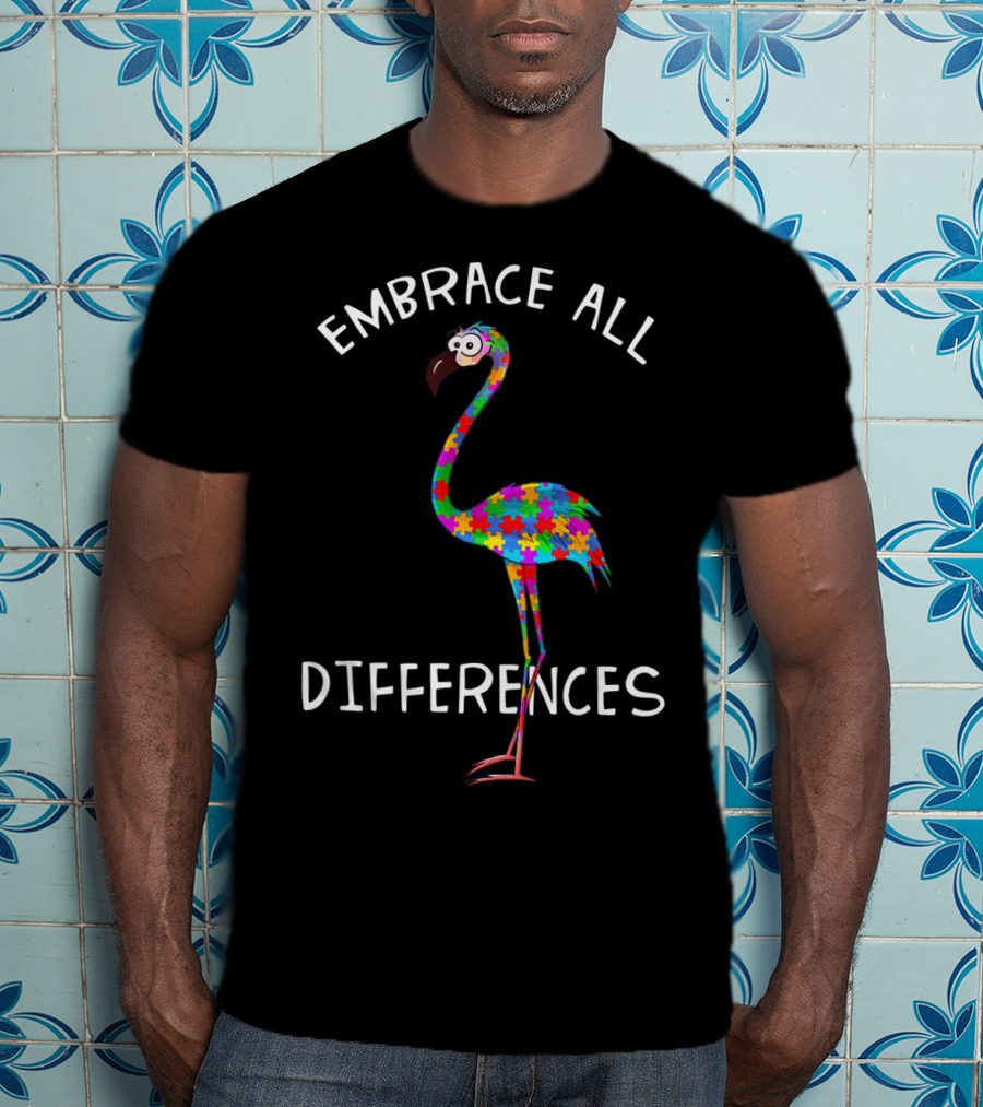 Embrace All Differences Puzzle Flamingo T-Shirt