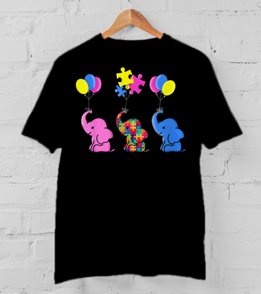 Autism Elephant Awareness Balloons Puzzles T-Shirt