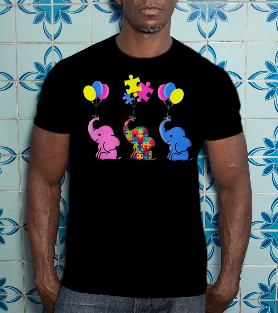 Autism Elephant Awareness Balloons Puzzles T-Shirt