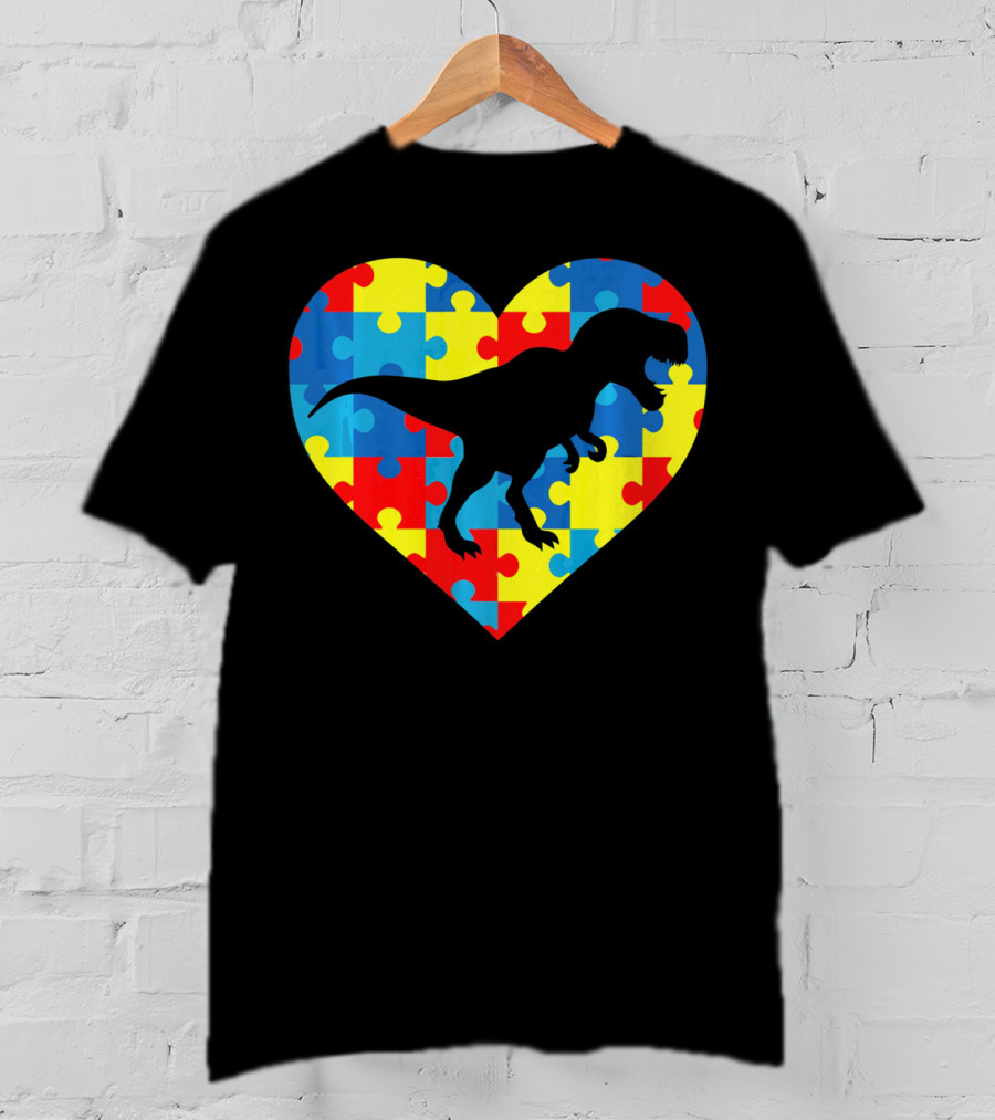 Autism Rex Heart Puzzle Dinosaur Awareness T-Shirt