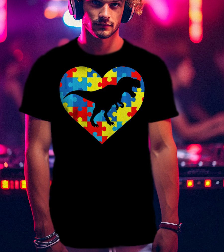 Autism Rex Heart Puzzle Dinosaur Awareness T-Shirt