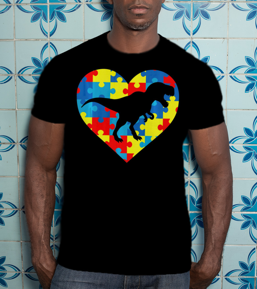 Autism Rex Heart Puzzle Dinosaur Awareness T-Shirt