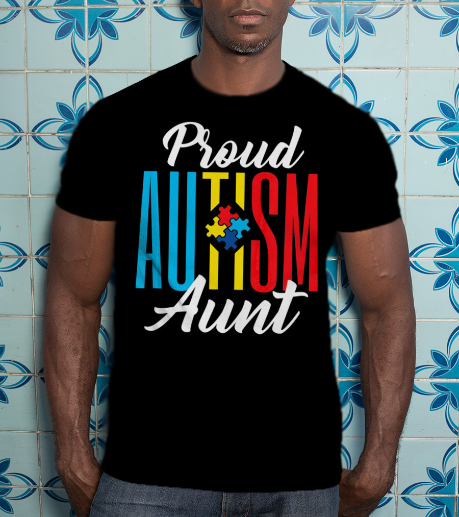 Proud Autism Aunt Puzzle Piece Awareness T-Shirt