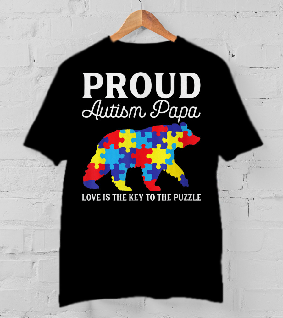Proud Autism Papa Love Is The Key To The Puzzle T-Shirt