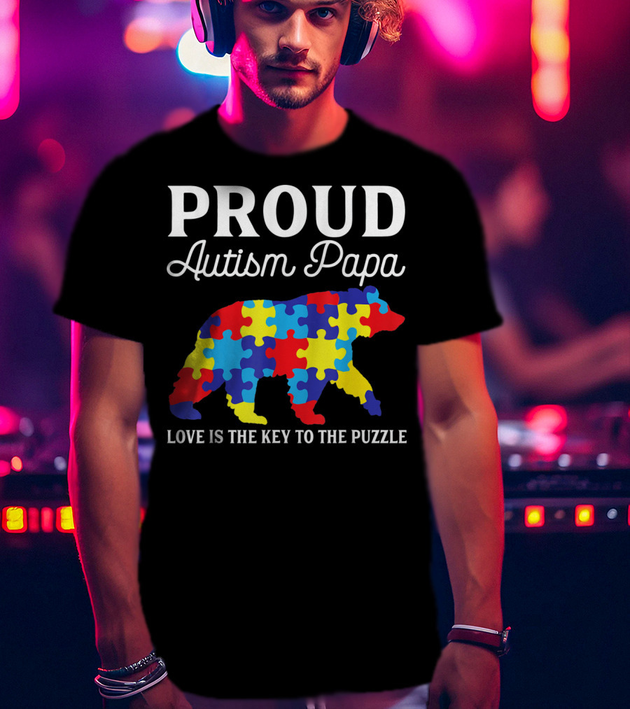 Proud Autism Papa Love Is The Key To The Puzzle T-Shirt