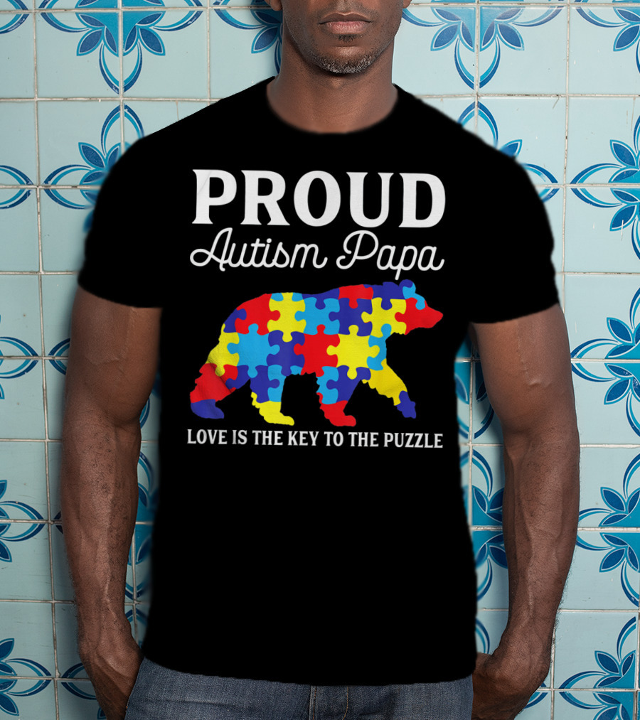 Proud Autism Papa Love Is The Key To The Puzzle T-Shirt