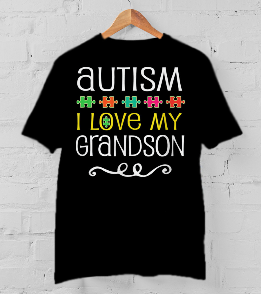 Autism Awareness I Love My Grandson Puzzle Pieces T-Shirt