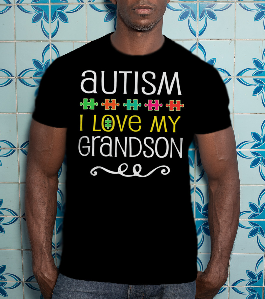 Autism Awareness I Love My Grandson Puzzle Pieces T-Shirt
