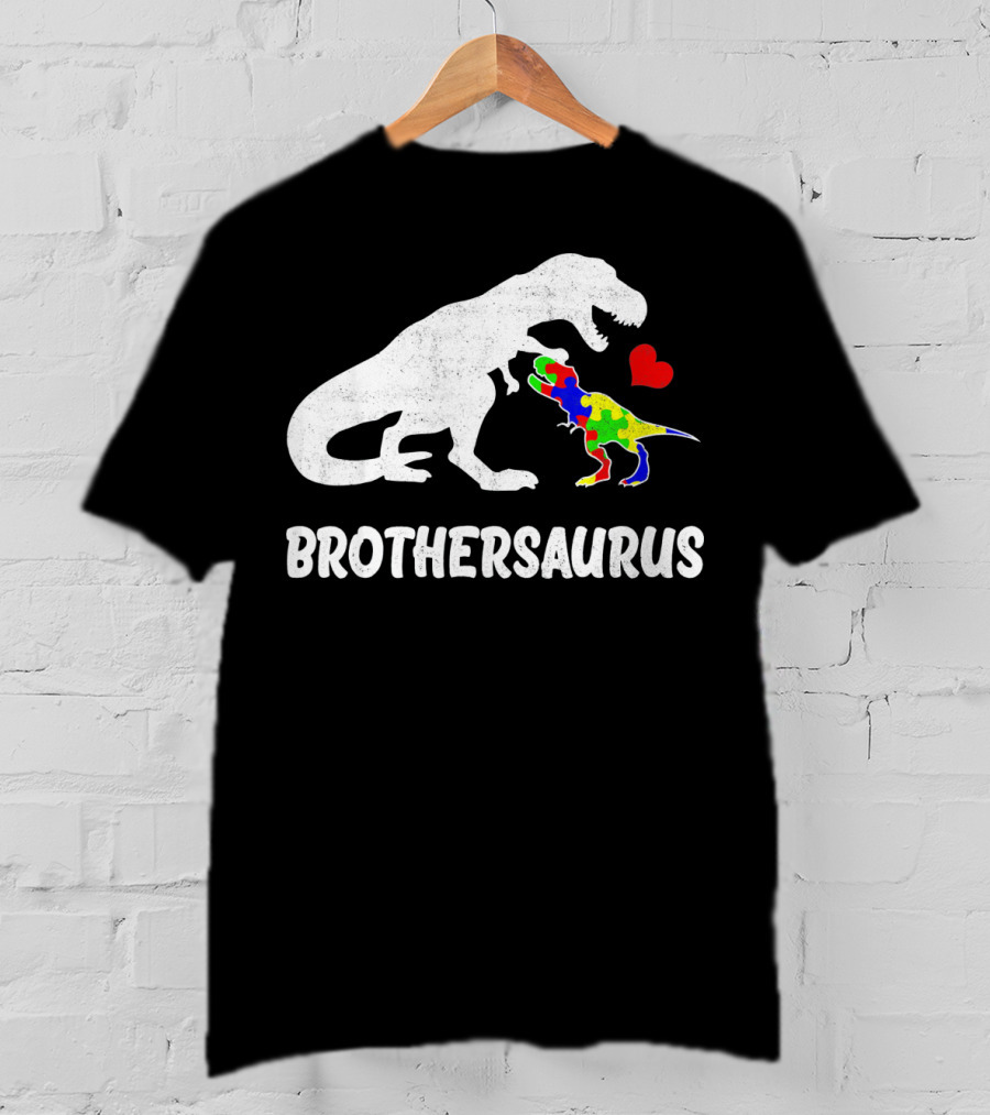 Brothersaurus Strong Dinosaur Autism Heart Puzzle T-Shirt
