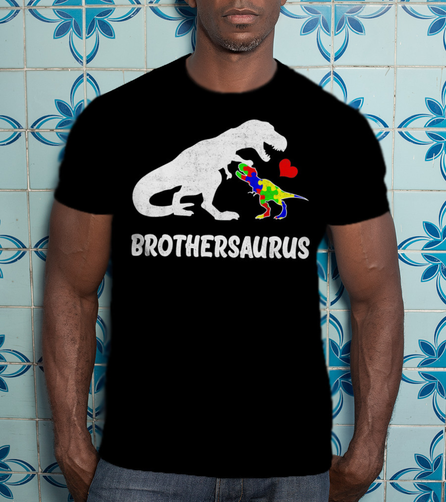 Brothersaurus Strong Dinosaur Autism Heart Puzzle T-Shirt