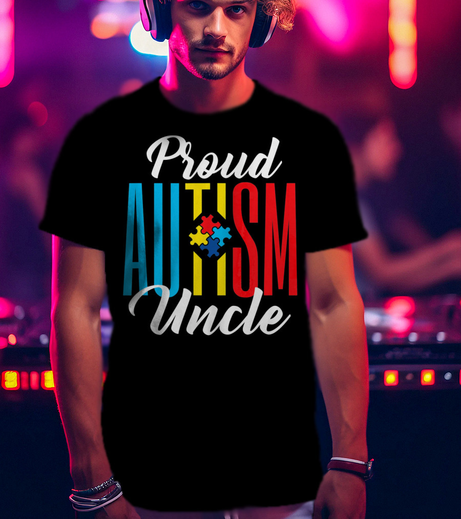 Proud Autism Uncle Puzzle Piece Awareness Support T-Shirt