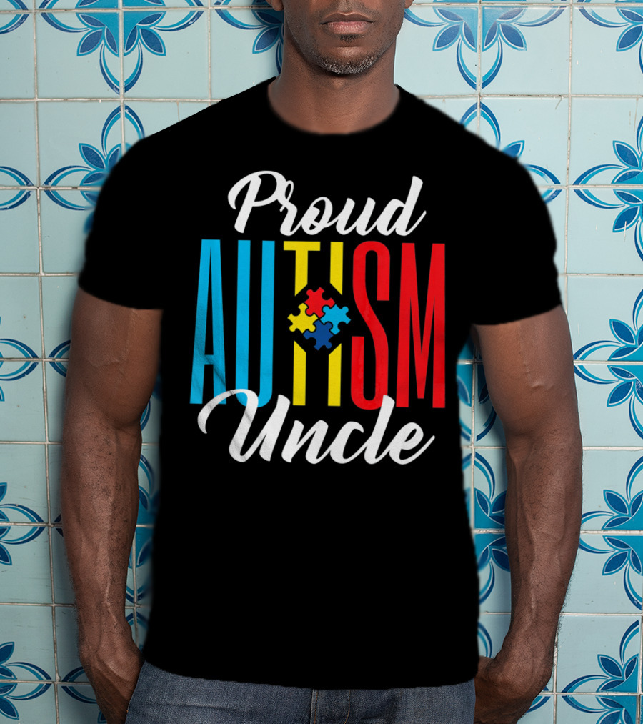 Proud Autism Uncle Puzzle Piece Awareness Support T-Shirt