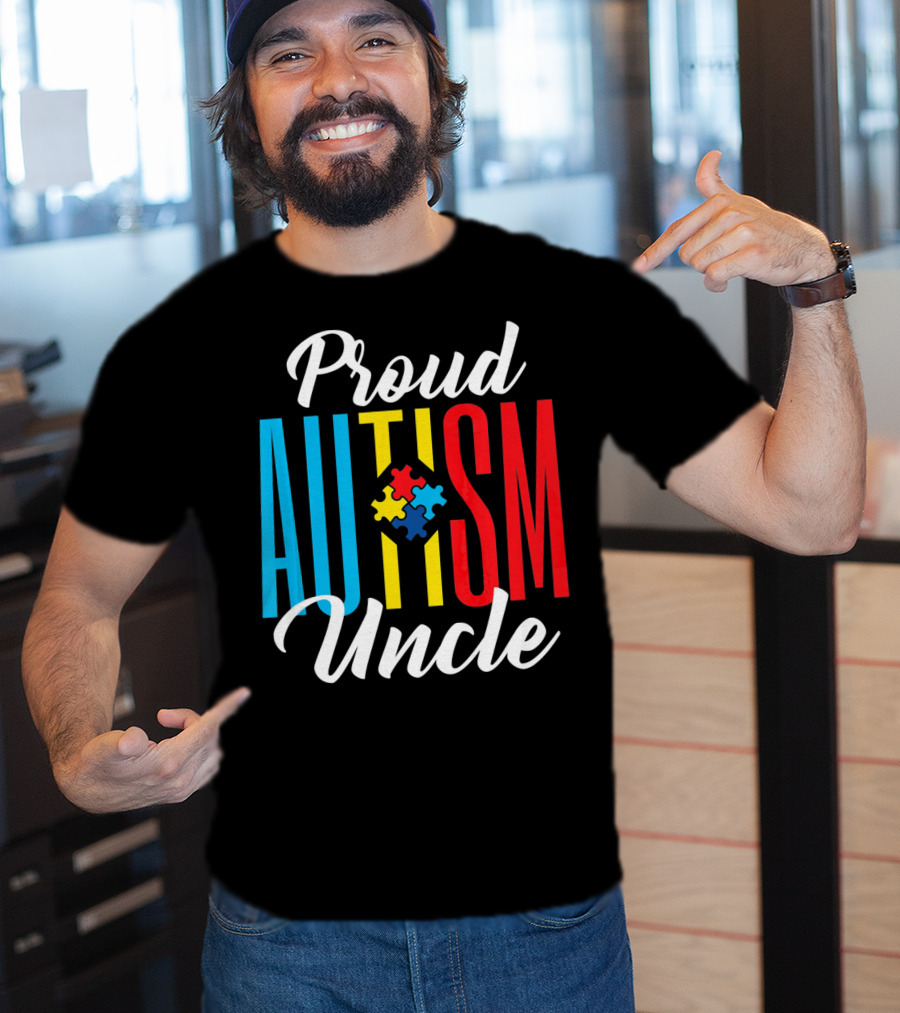 Proud Autism Uncle Puzzle Piece Awareness Support T-Shirt