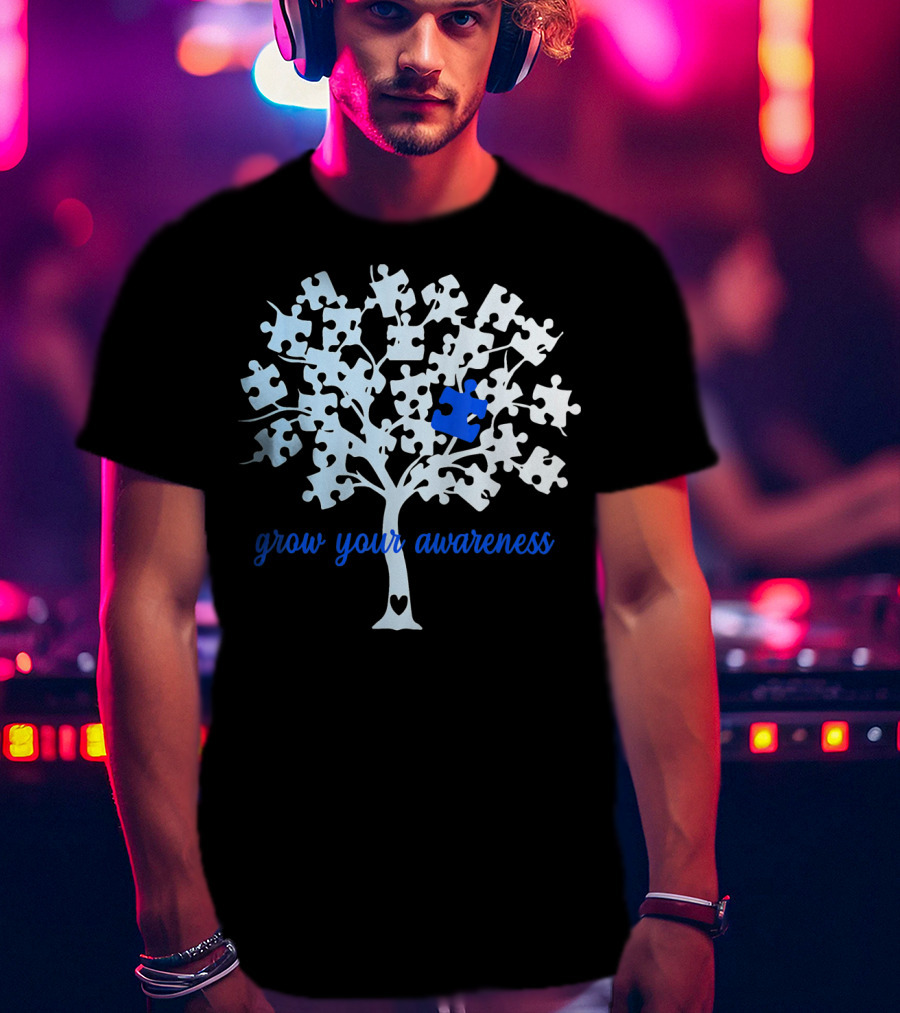 Grow Your Awareness Puzzle Tree Autism Heart T-Shirt