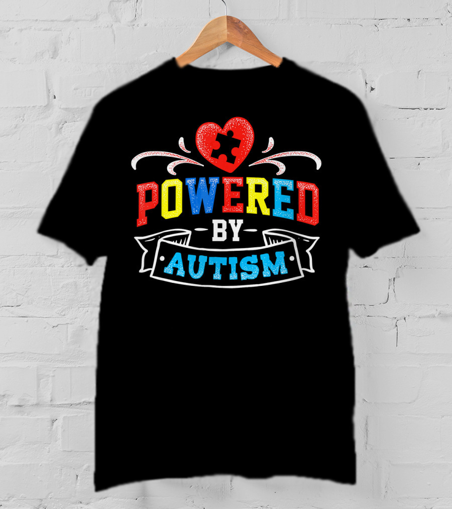 Powered By Autism Puzzle Heart T-Shirt