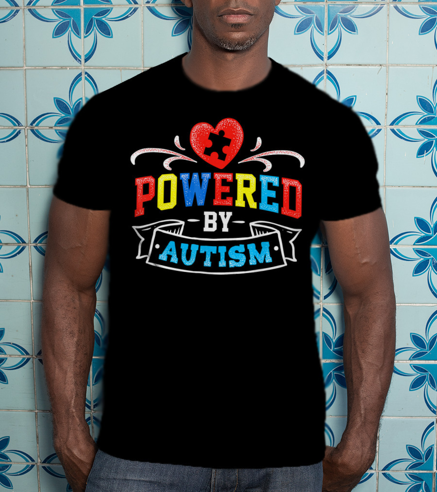 Powered By Autism Puzzle Heart T-Shirt