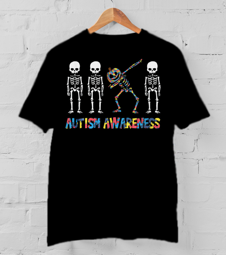 Autism Awareness Dabbing Skeleton Pumpkin T-Shirt