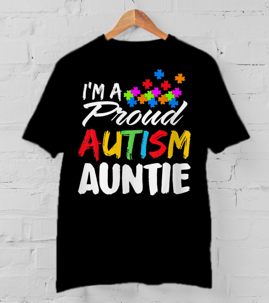 I'm A Proud Autism Auntie Puzzle Piece Colors T-Shirt