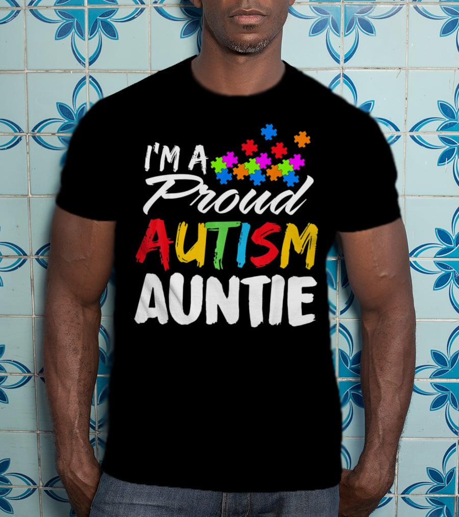 I'm A Proud Autism Auntie Puzzle Piece Colors T-Shirt