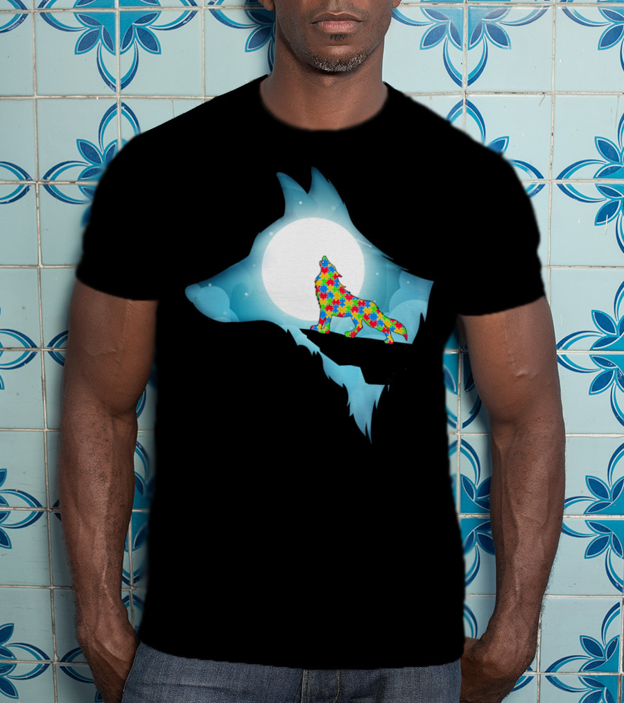 Wolf Wolf Autism Autism Awar Puzzle Wolf Moon T-Shirt