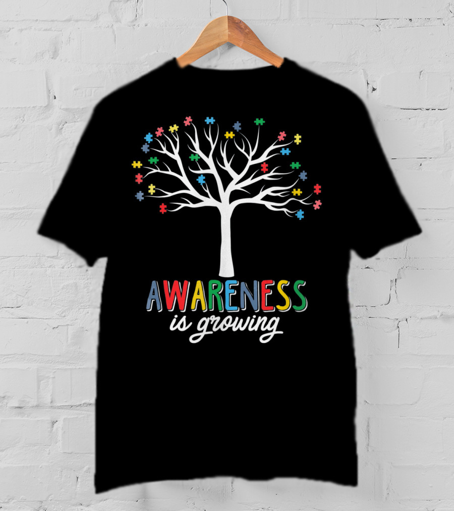 Awareness Is Growing Tree With Colorful Puzzle Pieces T-Shirt