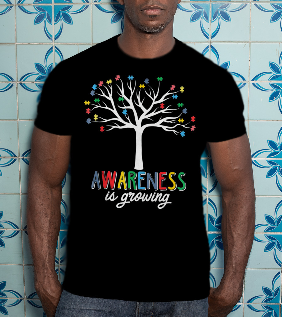 Awareness Is Growing Tree With Colorful Puzzle Pieces T-Shirt