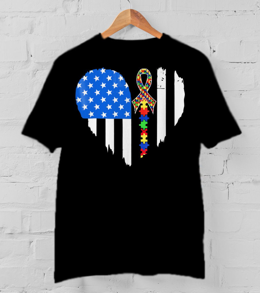 Autism Awareness Heart Shaped Flag With Puzzle Ribbon Be A Better Life T-Shirt