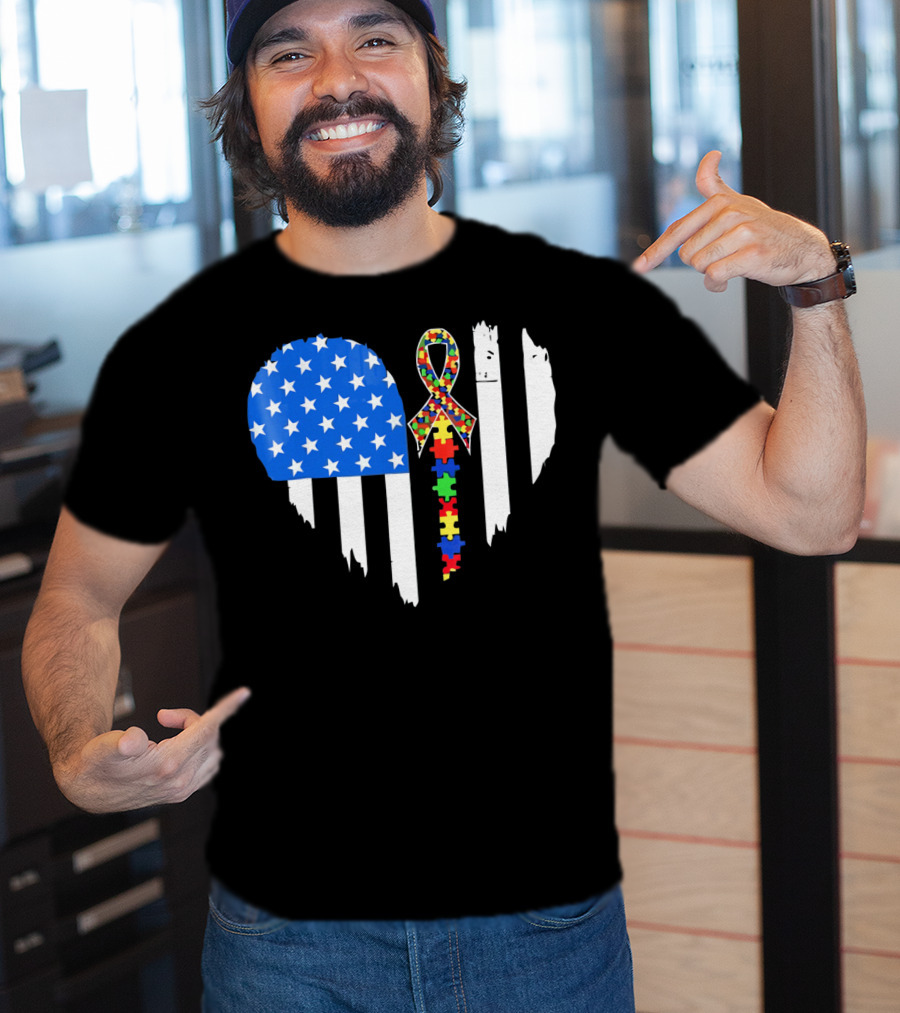 Autism Awareness Heart Shaped Flag With Puzzle Ribbon Be A Better Life T-Shirt
