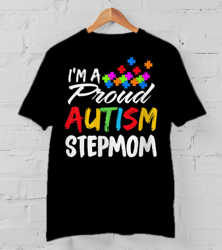 I'm A Proud Autism Stepmom Colorful Puzzle Pieces T-Shirt