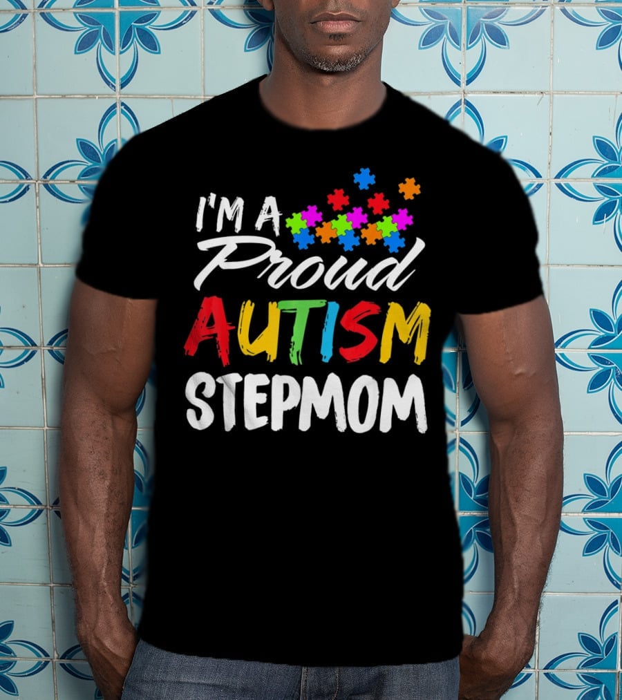 I'm A Proud Autism Stepmom Colorful Puzzle Pieces T-Shirt