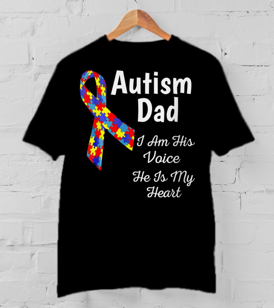 Autism Dad I Am His Voice He Is My Heart Puzzle T-Shirt