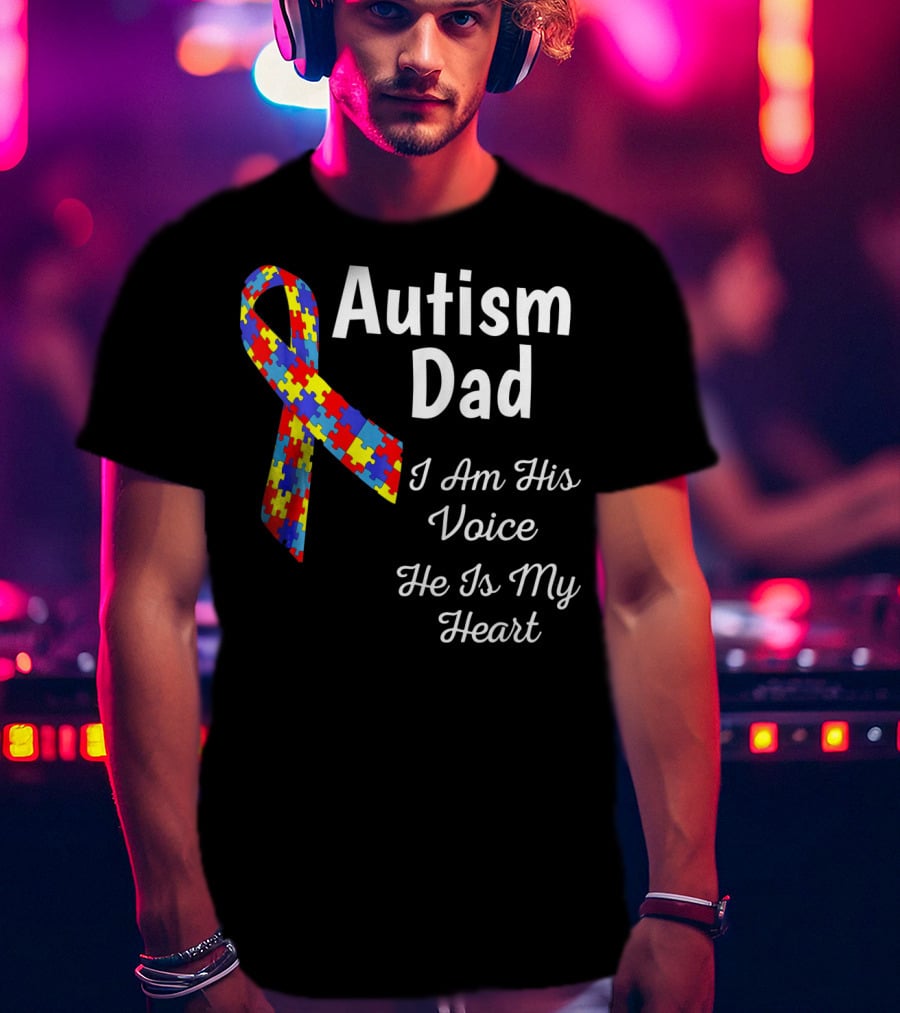 Autism Dad I Am His Voice He Is My Heart Puzzle T-Shirt