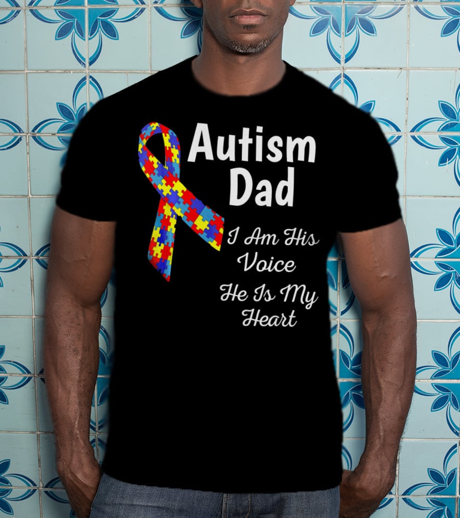 Autism Dad I Am His Voice He Is My Heart Puzzle T-Shirt
