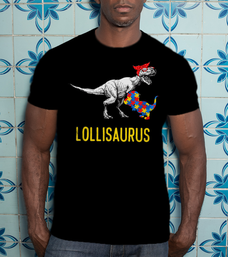 Lollisaurus Dinosaur Puzzle Autism Awareness T-Shirt