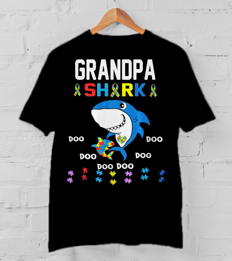 Grandpa Shark Autism Awareness Doo Doo Doo Puzzle T-Shirt