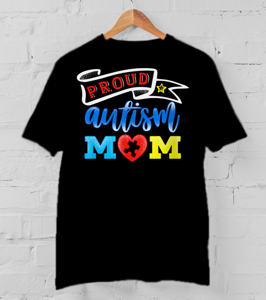 Proud Autism Mom Heart Puzzle Awareness T-Shirt