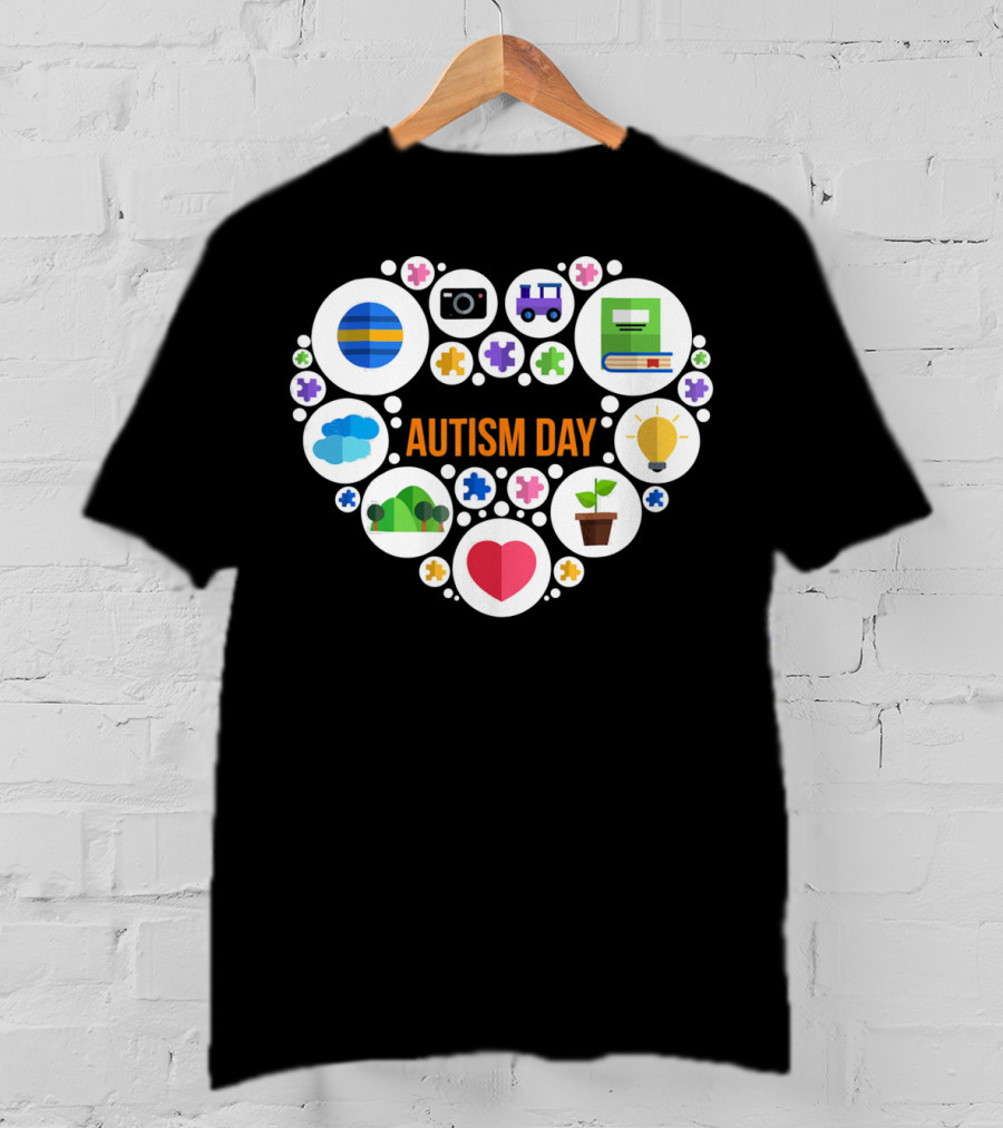 Autism Day Heart Icons Puzzle Pieces Awareness T-Shirt